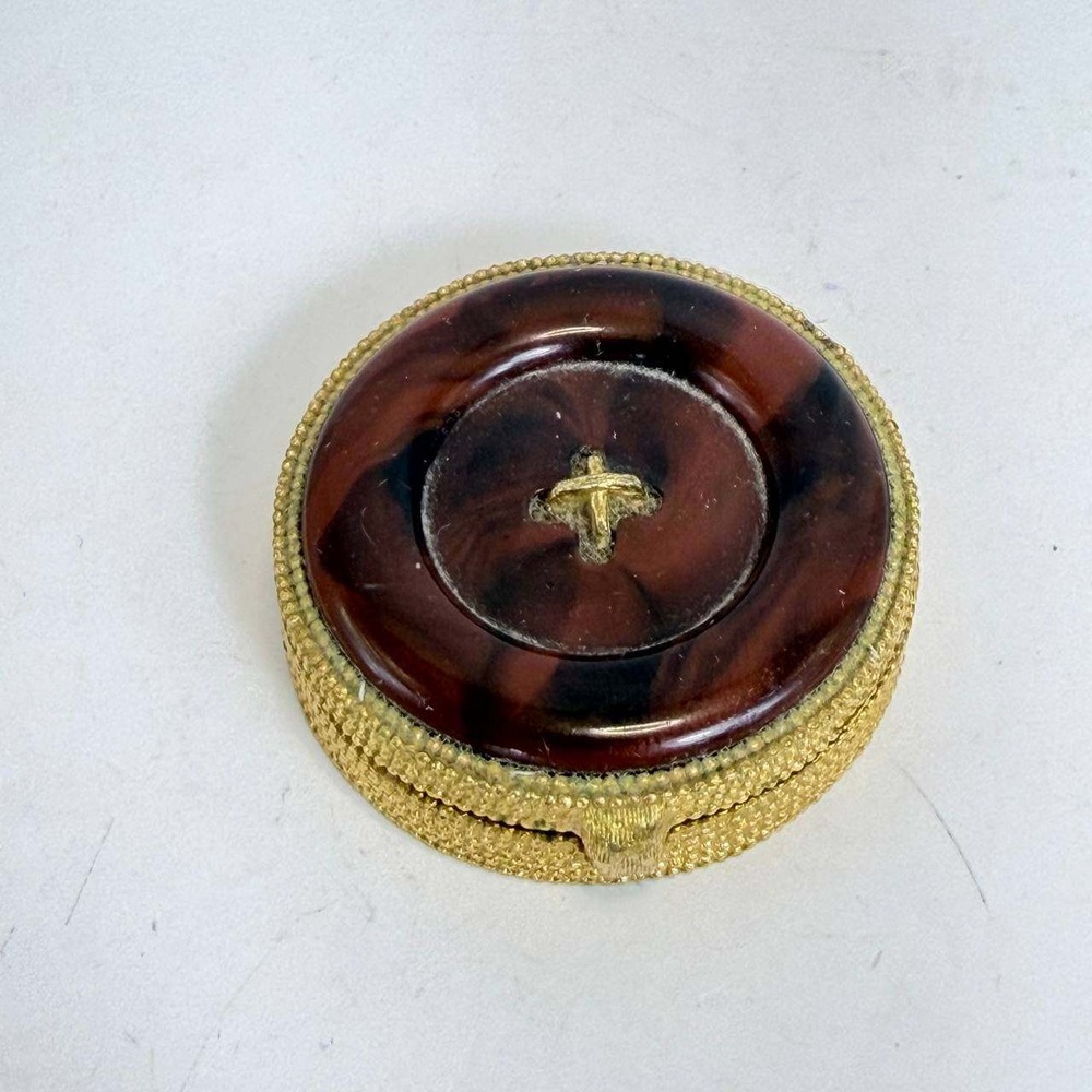 Vintage Estee Lauder Azuree Solid Perfume Compact Tortoise Button Gold Tone